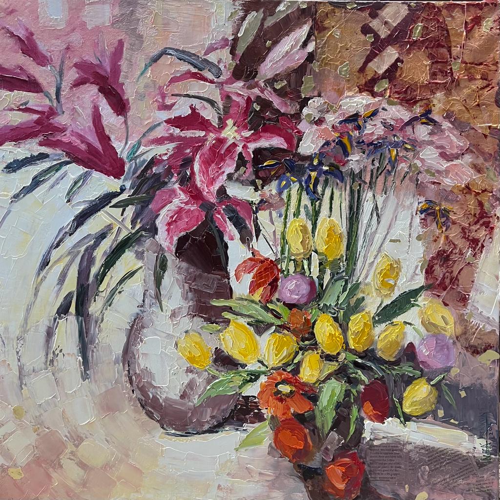 Lilijas ar dzeltenām tulpēm